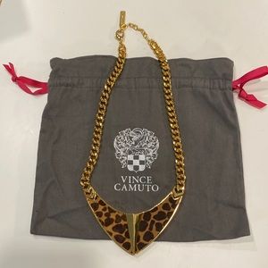 Vince Camuto gold leopard reversible statement necklace